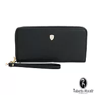 Roberto Mocali - 義大利諾貝兔路金銀島真皮系列時尚質感男用單拉鍊加大長夾 黑色
