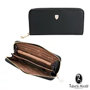Roberto Mocali - 義大利諾貝兔路金銀島真皮系列時尚質感男用單拉鍊長夾 黑色