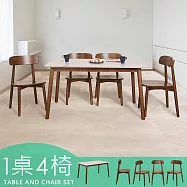 Homelike 喜家居140cm白岩板胡桃餐桌椅組(一桌四椅)(2517-19)