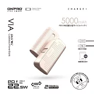 ONPRO VIA 5000mAh 直插式口袋時尚快充行動電源 珊瑚粉