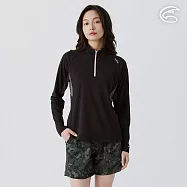 ADISI 女UPF50+防曬抑菌半門襟長袖排汗衣 AL2511023 黑色 (S-2XL) S 黑色