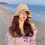 【Decoy】仙女花圈 寬檐透氣防曬鏤空草編漁夫帽/米色