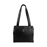 CHANEL CC Logo 銀色轉釦小羊皮拉鍊托特包_展示品 (黑色)