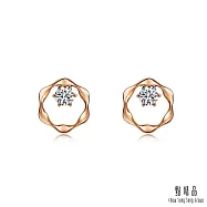 【點睛品】YuYu系列 典雅線條 18K玫瑰金鑽石耳環 (一對)