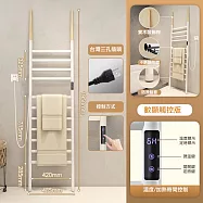 落地式電熱毛巾架 110V 智能家用民宿不鏽鋼可移動烘乾架 发熱殺菌浴巾架 置物架 不銹鋼-觸屏顯定時版-白色左出線
