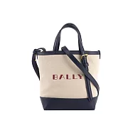 BALLY 紅字燙印帆布及小牛皮迷你托特包 (自然色/深孔雀綠)