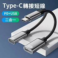 Type-C 二合一轉接短線2合1 USB +PD快充轉接線