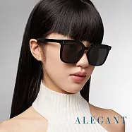 【ALEGANT】 靜夜星河韓系時尚微光潮黑簡約風TR90方框寶麗來偏光墨鏡/UV400太陽眼鏡