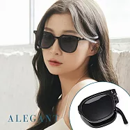 【ALEGANT】 輕巧時尚彈簧鏡腳折疊太陽眼鏡/UV400方框摺疊墨鏡 岩峰黑