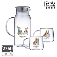 【美國康寧】Snapware 比得兔 耐熱玻璃一壺兩杯組(耐熱玻璃水壺1750ML+2杯組合)