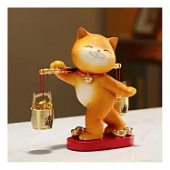 摩達客◉開運招財◉扁擔招財進寶貓擺飾組 兩款顏色可選 (小)_客廳玄關臥室好風水好運勢 橘色