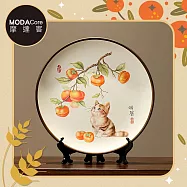 摩達客◉開運招財◉柿柿如意暖居貓咪精緻陶瓷擺盤_客廳玄關臥室好風水好運勢
