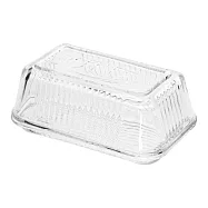 《Rex LONDON》附蓋長方玻璃奶油盤(古典豎紋) | 奶油收納 點心盤 奶油收納盒