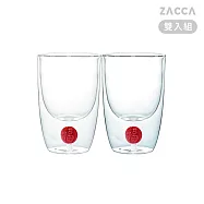【ZACCA】福 財 心 高棚矽雙層玻璃杯-350ml-雙入組( 咖啡杯 茶杯 耐熱玻璃杯 隔熱防燙杯 水杯 杯子) 福+福