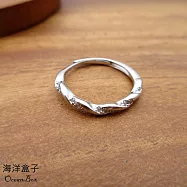 精緻耀眼麻花纏繞鋯石S999純銀戒指.可調整戒圍.外鍍專櫃級正白K