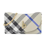 "BURBERRY Rocking Horse 新款格紋帆布鏈帶翻蓋斜背包- 地衣色