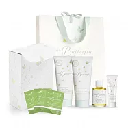 【倫敦小蝴蝶】新生寶寶彌月禮盒七件組-附提袋(乳液+洗髮沐浴+面霜+嬰兒油+屁屁霜) 白色