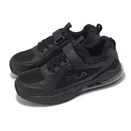 Fila 慢跑鞋 J807Z 中大童 女鞋 黑 氣墊 魔鬼氈 運動鞋 斐樂 3J807Z000 19cm BLACK/BLACK