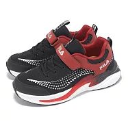 Fila 慢跑鞋 J817Z 中大童 女鞋 黑紅 魔鬼氈 運動鞋 斐樂 3J817Z028 19cm BLACK/RED