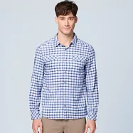 【荒野wildland】男彈性格紋輕薄抗UV長袖襯衫丁寧藍 M 丁寧藍