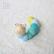 日本 Adnil LAND 寶寶感統抓握木頭玩具-扭扭毛毛蟲 【藍色】