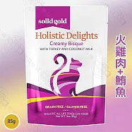 12包組 solid gold 素力高無穀貓咪主食餐包85g 挑嘴貓 無麩質 濃湯貓餐包系列 貓餐包 - 4火雞肉+鮪魚85g x12包