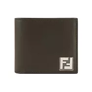 FENDI 銀色FF Logo 皮革拼接塗層帆布對開8卡短夾 (灰棕色/棕色)