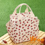 【iSFun】日系清新 保溫保冷燈芯絨手提便當袋/米色愛心