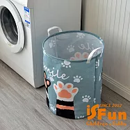【iSFun】圓筒收納 衣物棉被束口棉麻整理籃/藍色貓掌