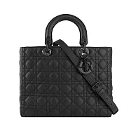 DIOR Lady Dior 七格啞光小牛皮大款手提/斜背二用黛妃包_展示品 (黑色)