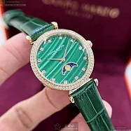 CAMPO MARZIO凱博馬爾茲精品錶,編號：CMW0031,32mm圓形玫瑰金精鋼錶殼墨綠色錶盤真皮皮革綠錶帶