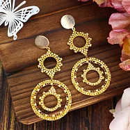 【PinkyPinky Boutique】24k金珠珠 閃耀太陽圈圈垂墜長耳環 (香檳黃)