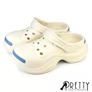 【Pretty】女 洞洞鞋 雨鞋 穆勒鞋 布希鞋 涼拖鞋 兩穿 防水 輕量 厚底 EU36 米色