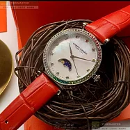 CAMPO MARZIO凱博馬爾茲精品錶,編號：CMW0033,32mm圓形銀精鋼錶殼貝母錶盤真皮皮革亮紅錶帶