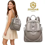 【ZENDAR】台灣總代理 限量1折 頂級超柔軟小牛皮後背包 安娜格系列 全新專櫃展示品(大象灰)