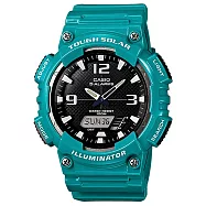 CASIO 魅力青春太陽能雙顯運動腕錶-藍綠