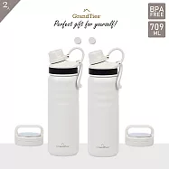 2入超值組↘【GrandTies】雙蓋寬口709ML真空不鏽鋼保溫瓶/保溫杯(野餐/運動/保冷/保溫)- 月石灰2入