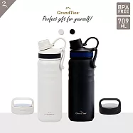 2入超值組↘【GrandTies】雙蓋寬口709ML真空不鏽鋼保溫瓶/保溫杯(野餐/運動/保冷/保溫)- 月石灰+午夜黑