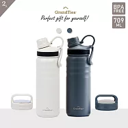 2入超值組↘【GrandTies】雙蓋寬口709ML真空不鏽鋼保溫瓶/保溫杯(野餐/運動/保冷/保溫)- 月石灰+冰灰藍