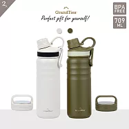 2入超值組↘【GrandTies】雙蓋寬口709ML真空不鏽鋼保溫瓶/保溫杯(野餐/運動/保冷/保溫)- 月石灰+橄欖綠
