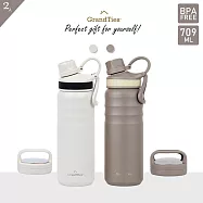 2入超值組↘【GrandTies】雙蓋寬口709ML真空不鏽鋼保溫瓶/保溫杯(野餐/運動/保冷/保溫)- 月石灰+小麥田