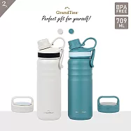 2入超值組↘【GrandTies】雙蓋寬口709ML真空不鏽鋼保溫瓶/保溫杯(野餐/運動/保冷/保溫)- 月石灰+湖水藍