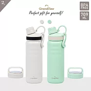 2入超值組↘【GrandTies】雙蓋寬口709ML真空不鏽鋼保溫瓶/保溫杯(野餐/運動/保冷/保溫)- 月石灰+鼠尾草