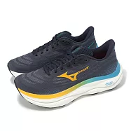 Mizuno 慢跑鞋 Wave Sky 9 男鞋 藍 橘 高緩衝 穩定 運動鞋 美津濃 J1GC2502-01 25.5cm NAVY/ORANGE