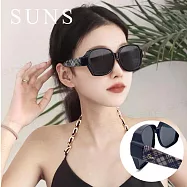 【SUNS】時尚精品墨鏡 大框偏光套鏡 英倫經典格紋 高質感包覆式墨鏡 男女適用 防眩光 抗UV400 亮面