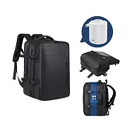 【真空壓縮大容量背包+迷你電動抽充氣幫浦 無線款】多功能防水後背包 旅行背包 行李箱背包 登機包 行李箱 廉航登機箱 廉航行李箱 多隔層 可擴充 黑色 黑色