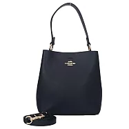 COACH 素面皮革肩斜兩用水桶包-黑