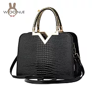【WOONUE】專櫃歐美高質感多功能輕奢雅致手提包側背肩包斜背包(情人貴婦老婆聖誕女兒母親生日節禮物) 黑色