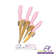 義大利Mama Cook 420不鏽鋼鈦金刀具組-香檳粉金(菜刀+廚師刀+三德刀+萬用刀) CBD3040001