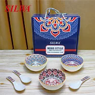 西華 波西米亞風陶瓷餐具六件組(碗3入+湯匙3入) Q-028